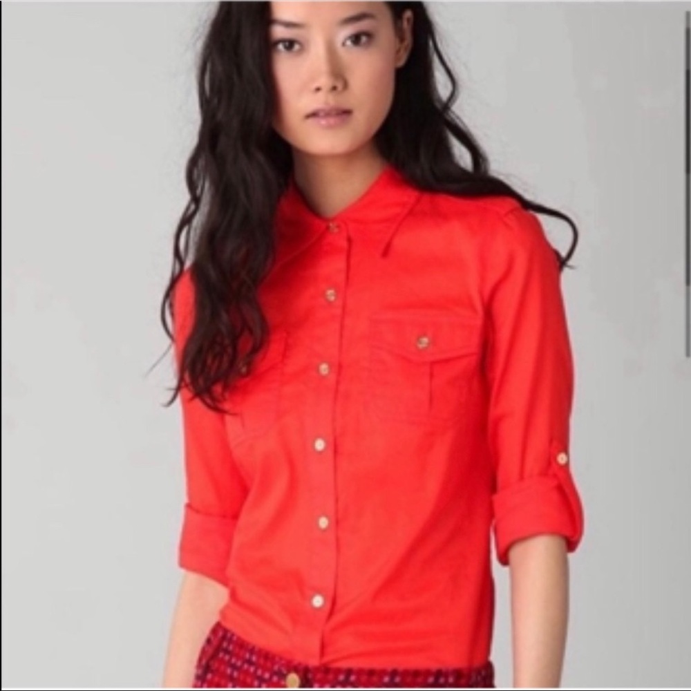 Tory Burch Orange button down shirt size 4